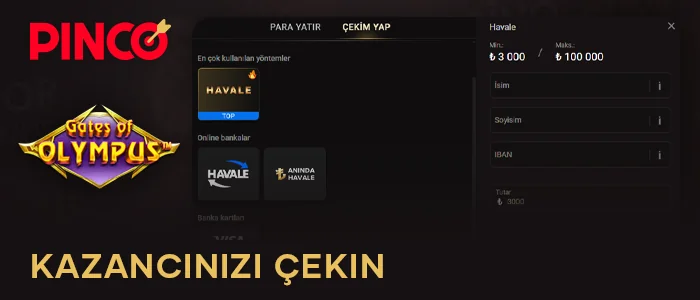 Gates of Olympus'taki kazançlarınızı Pinco online casinodan çekin