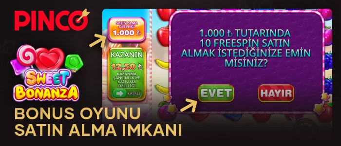 Pinco Casino'da Sweet Bonanza bonus oyununu satın alın