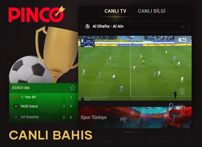 Pinco Türkiye'de spor maçlarına canlı bahisler