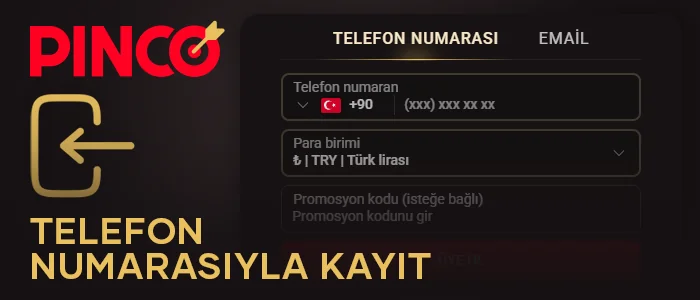 Pinco Türkiye web sitesinde telefon numarası ile kayıt