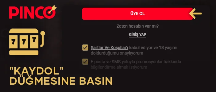 Pinco Casino'da slot oynamak için kayıt işlemini tamamlayın