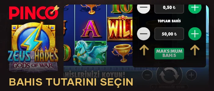 Zeus vs Hades'te Pinco Türkiye sitesinde bahis tutarını seçin